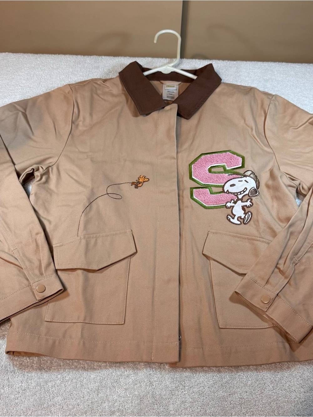 Kate Mack Girls/Womens Peanuts Snoopy Canvas Varsity Jacket. Read description